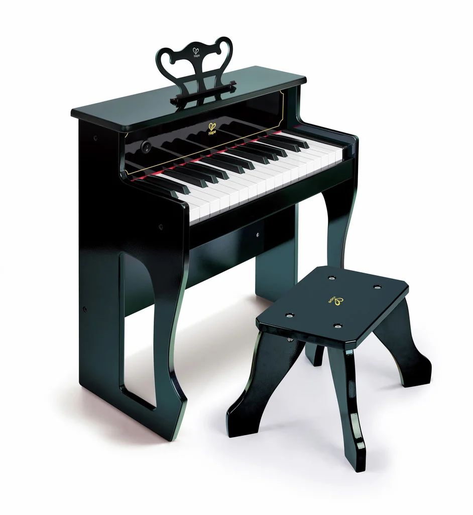 Piano con taburete electrónico negro