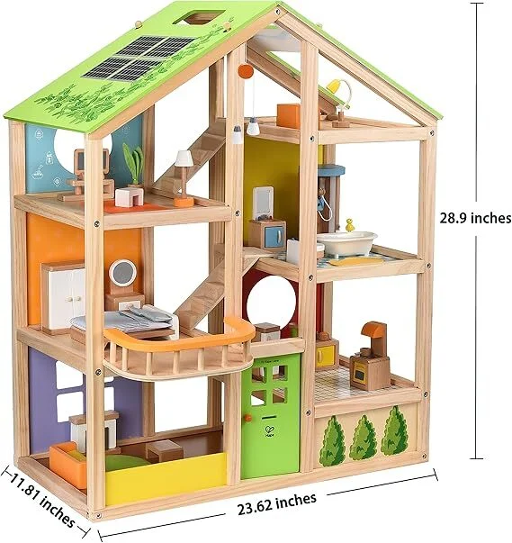 Gran casa de muñecas de madera con muebles