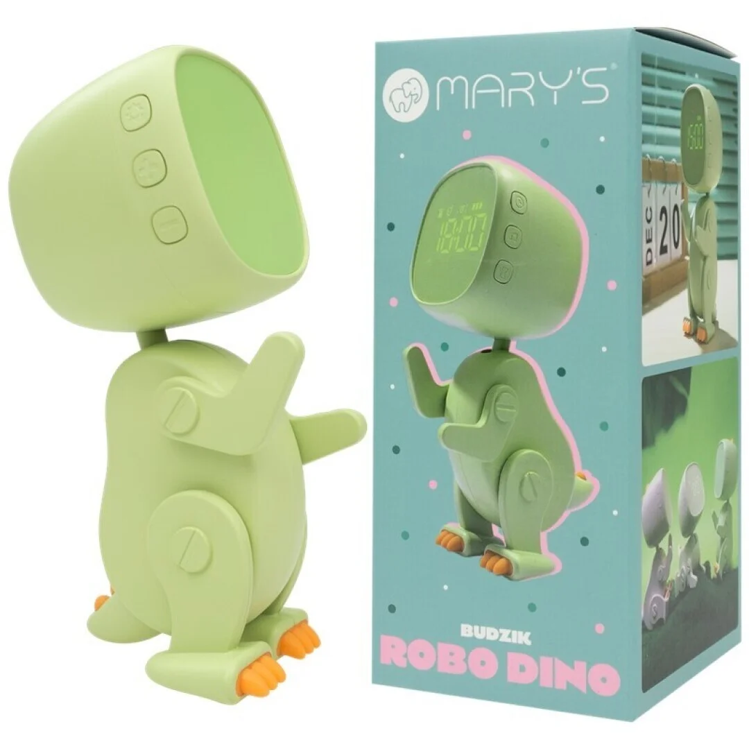 Mary's reloj despertador robo-dino verde